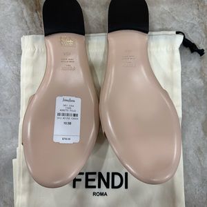Fendi Logo Leather Slide Sandals - Beige